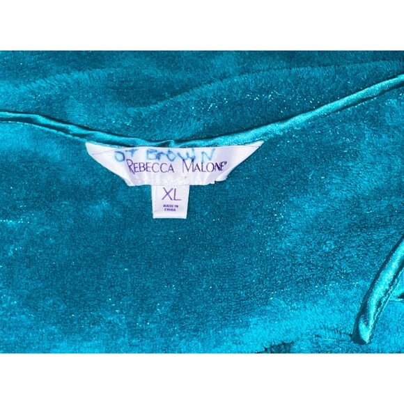 Vintage Rebecca Malone Blue Velour Floral Embroidered Sleep Nightgown Robe Sz XL - Picture 3 of 16